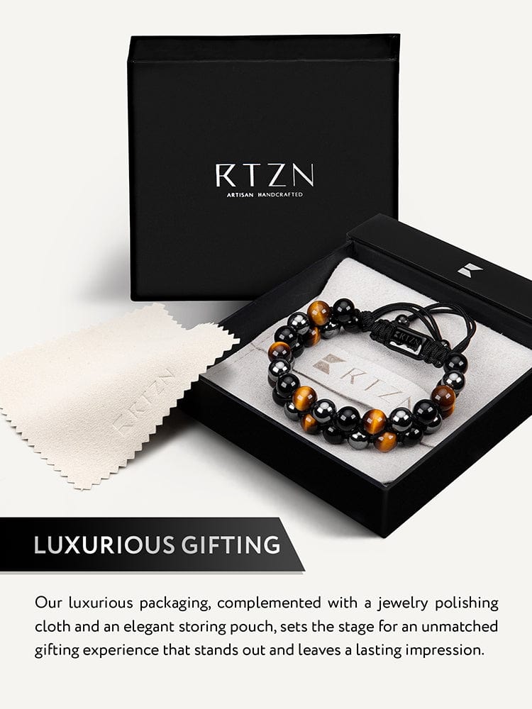 Black obsidian, tiger's eye and hematite bead bracelet, view 7