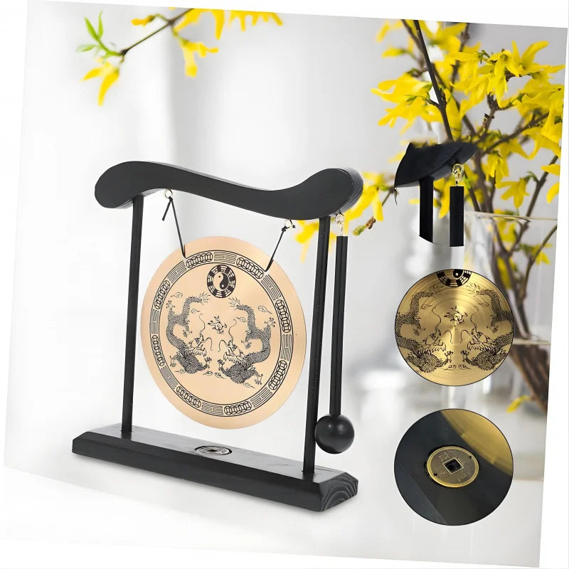 Bronze Tabletop Meditation Gong with Wooden Frame