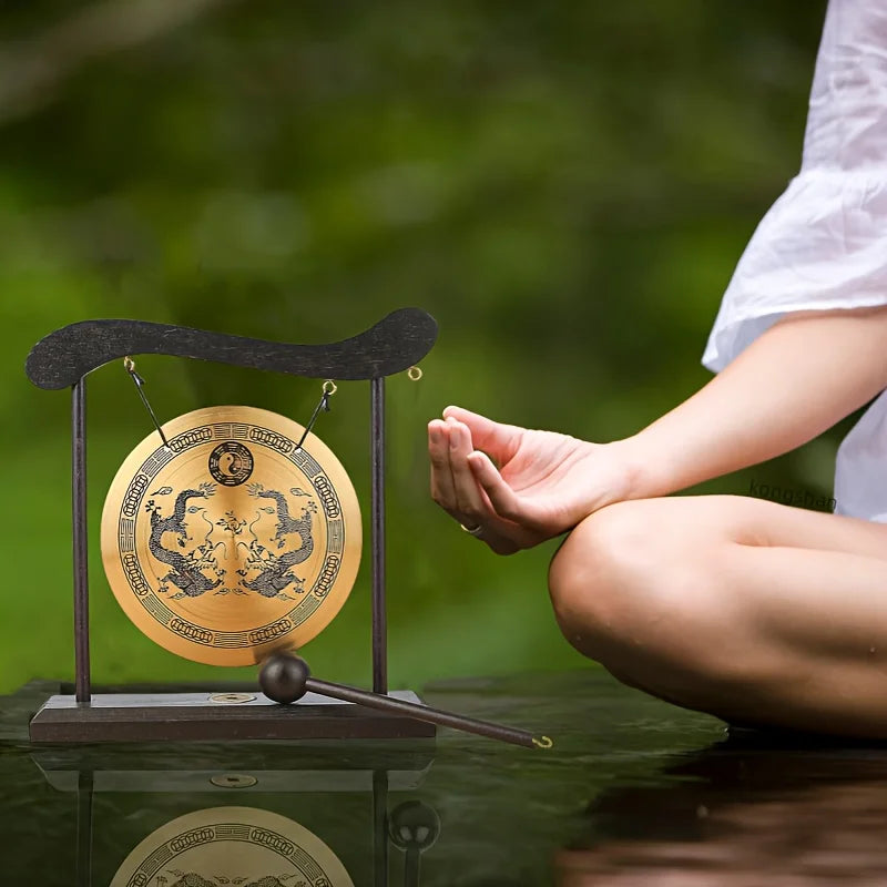 Bronze Tabletop Meditation Gong with Wooden Frame