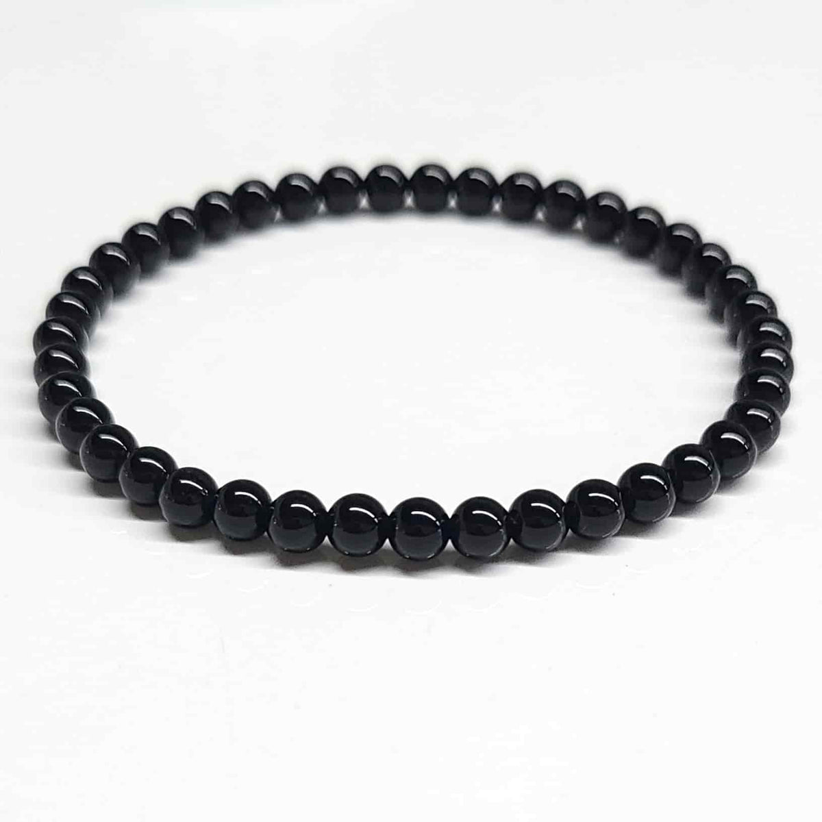 Black tourmaline round bead stretch bracelet, view 4