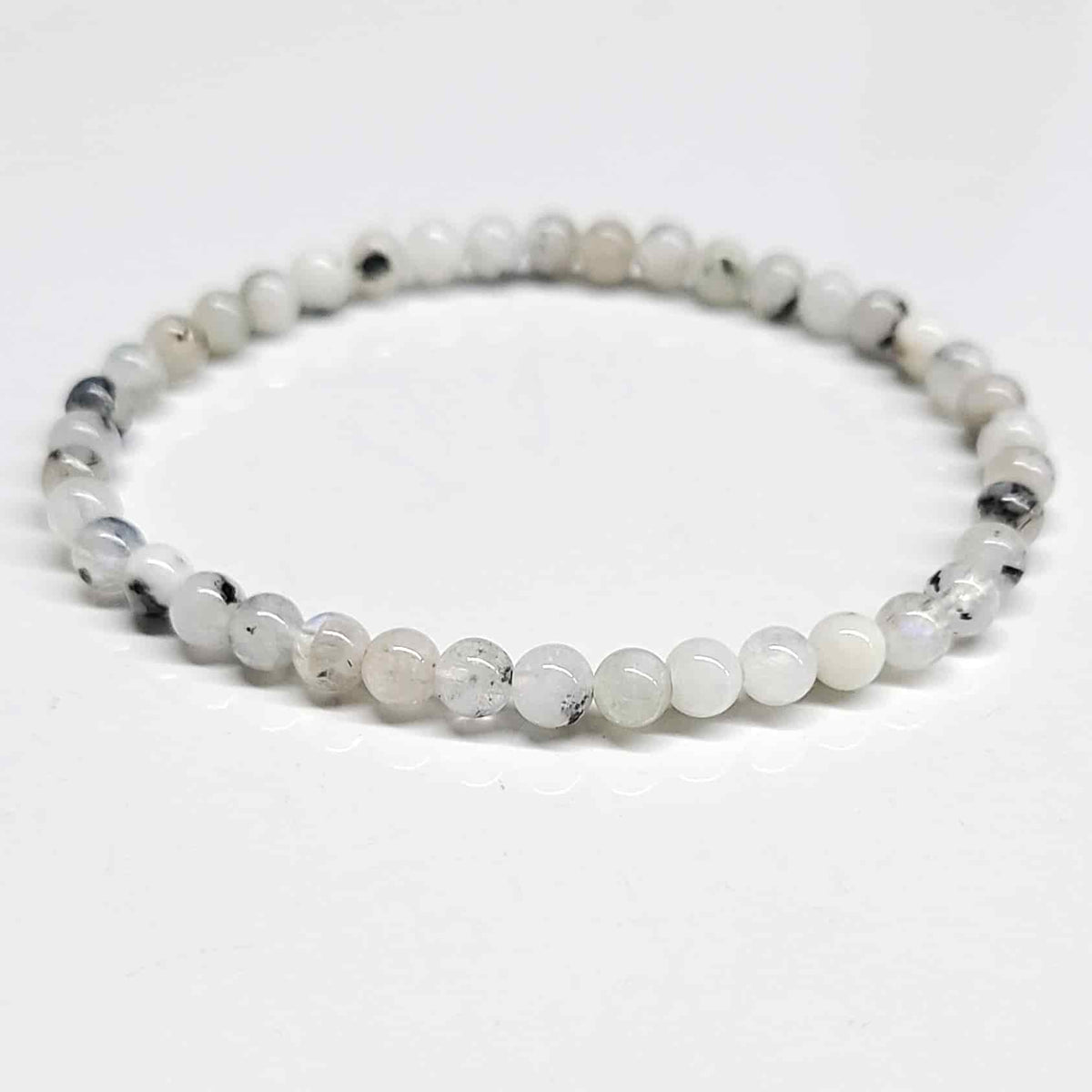 Rainbow moonstone round bead stretch bracelet, view 5