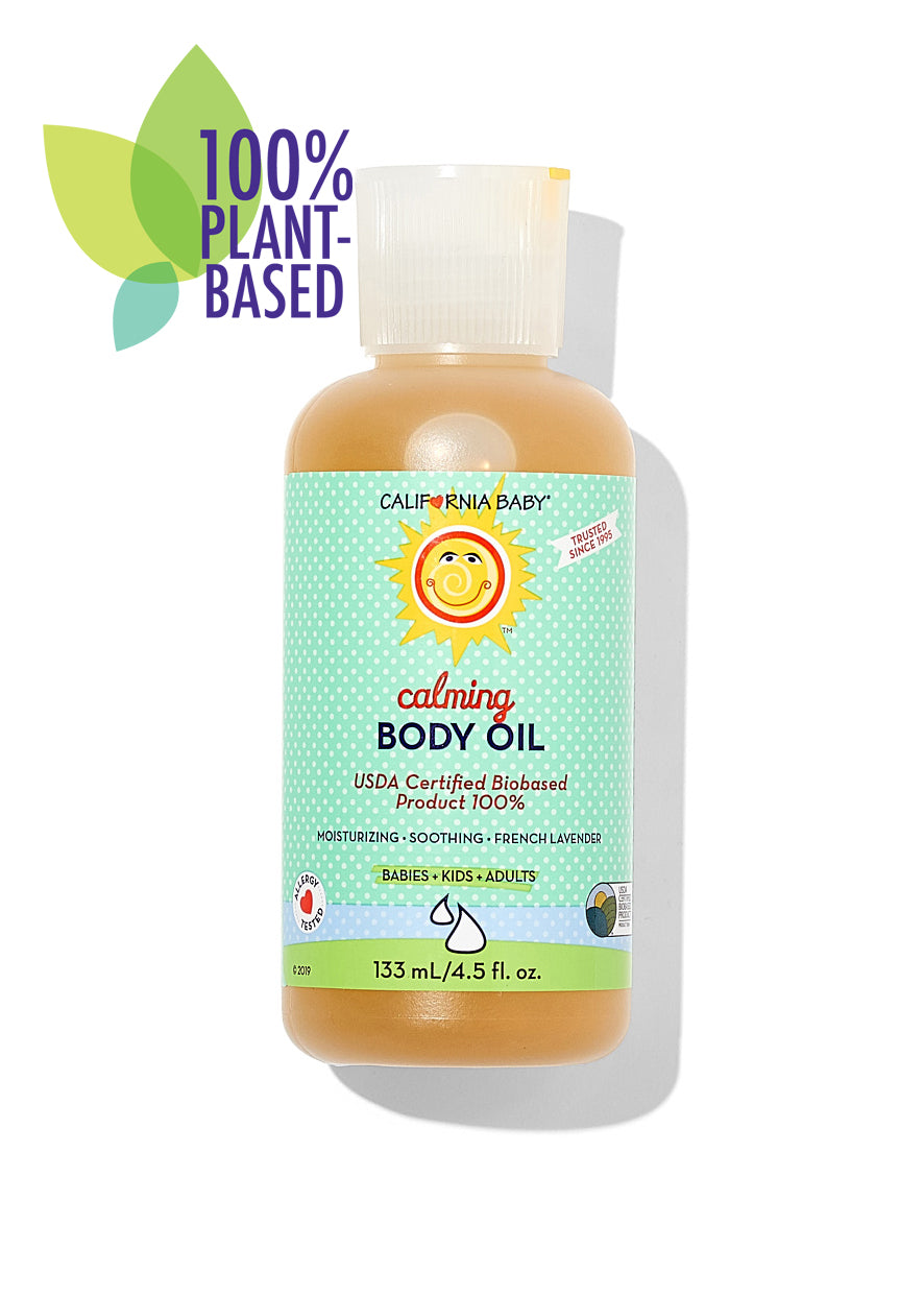 California Baby Calming lavender massage oil bottle