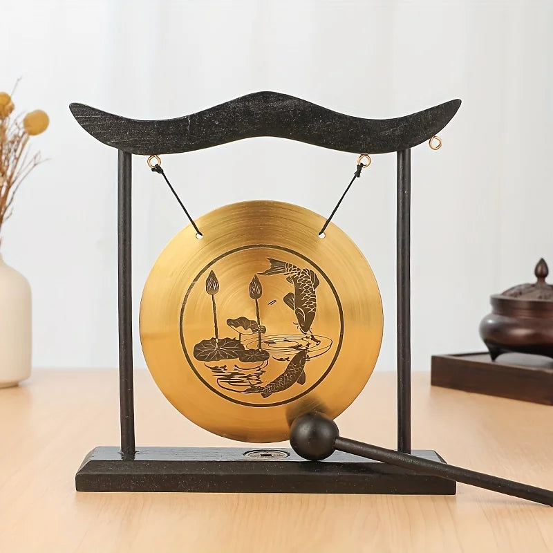 Bronze Tabletop Meditation Gong with Wooden Frame