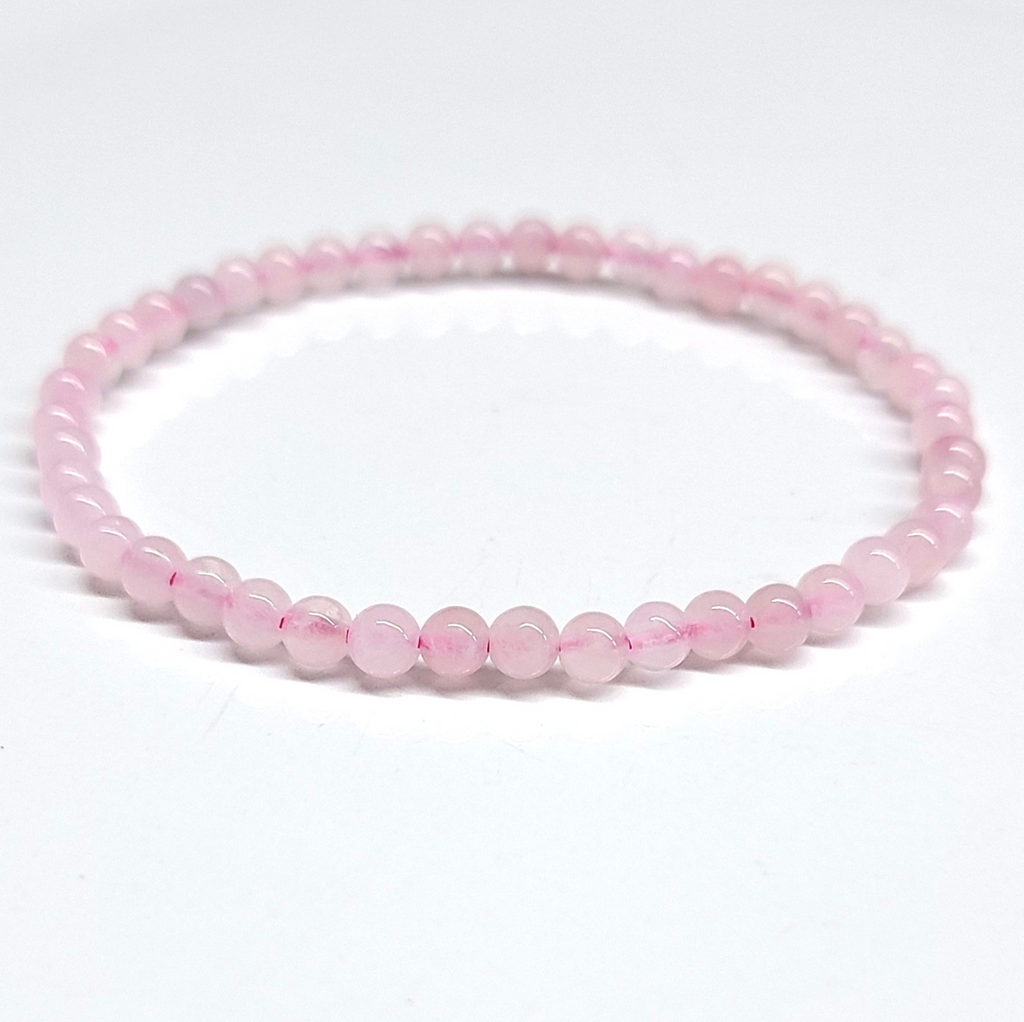 Rose quartz round bead stretch bracelet, view 4