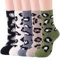Fuzzy fleece slipper socks with grips, 5 pairs