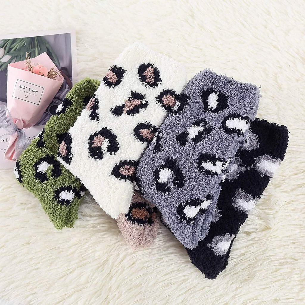 Fuzzy Fleece Slipper Socks with Grips, 5 Pairs