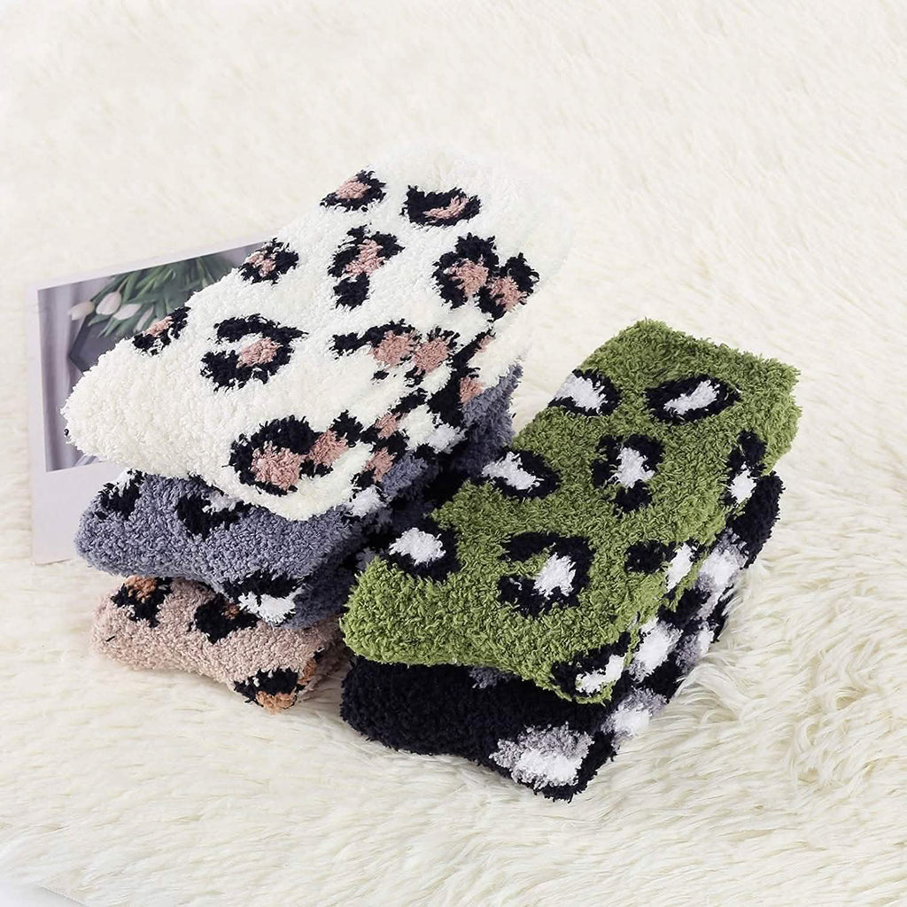 Fuzzy Fleece Slipper Socks with Grips, 5 Pairs