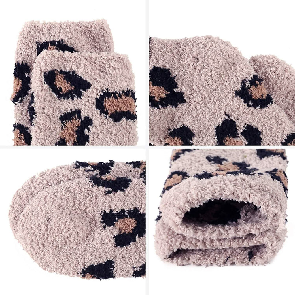 Fuzzy Fleece Slipper Socks with Grips, 5 Pairs