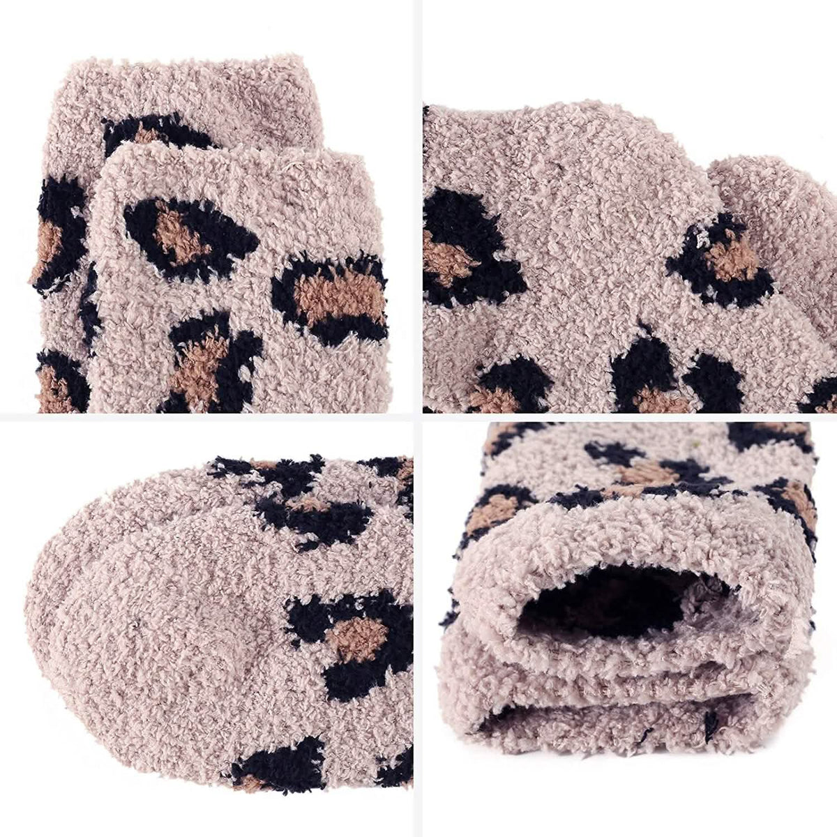 Fuzzy Fleece Slipper Socks with Grips, 5 Pairs