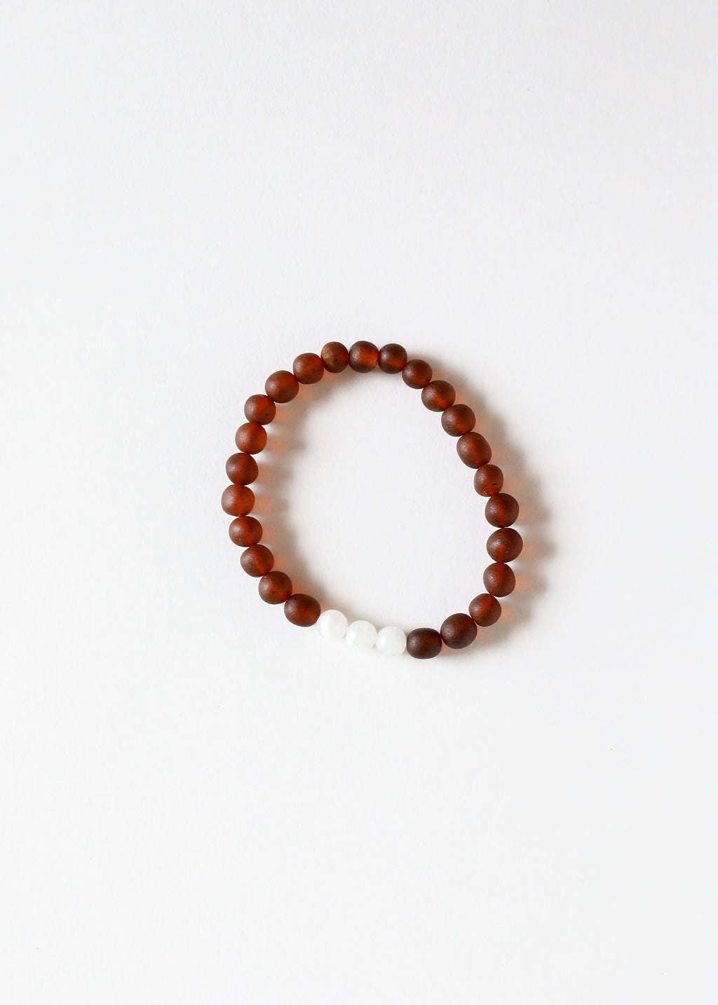 Raw cognac Baltic amber and moonstone stretch bracelet, view 2