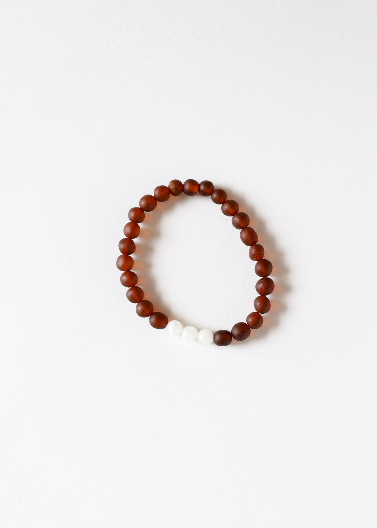 Raw cognac Baltic amber and moonstone stretch bracelet, view 2