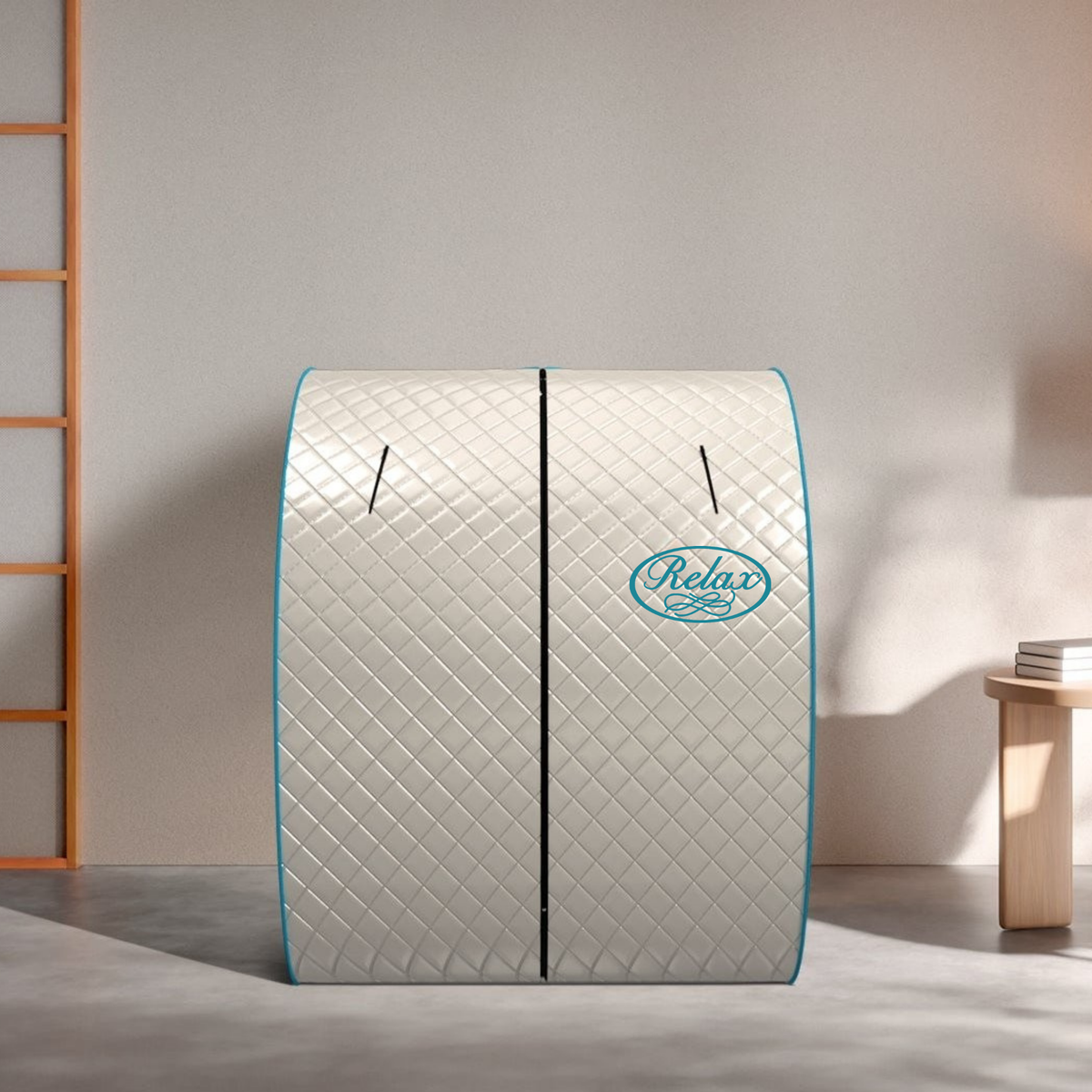 Relax Silver Elite portable far infrared sauna tent with a person seated inside