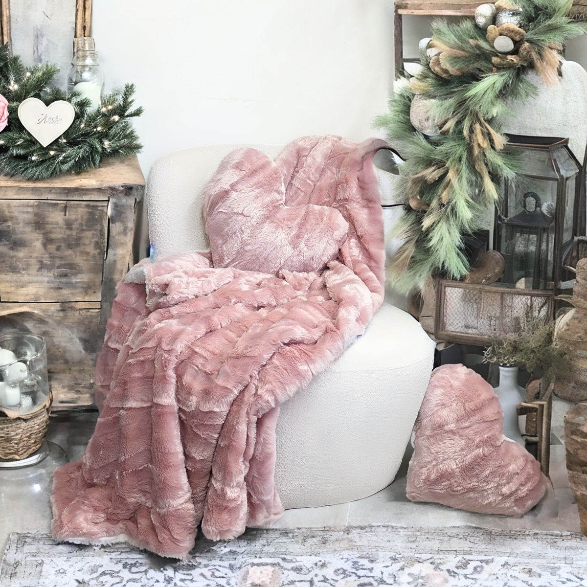 Tache Faux Fur & Sherpa Throw Blanket, Dusty Rose