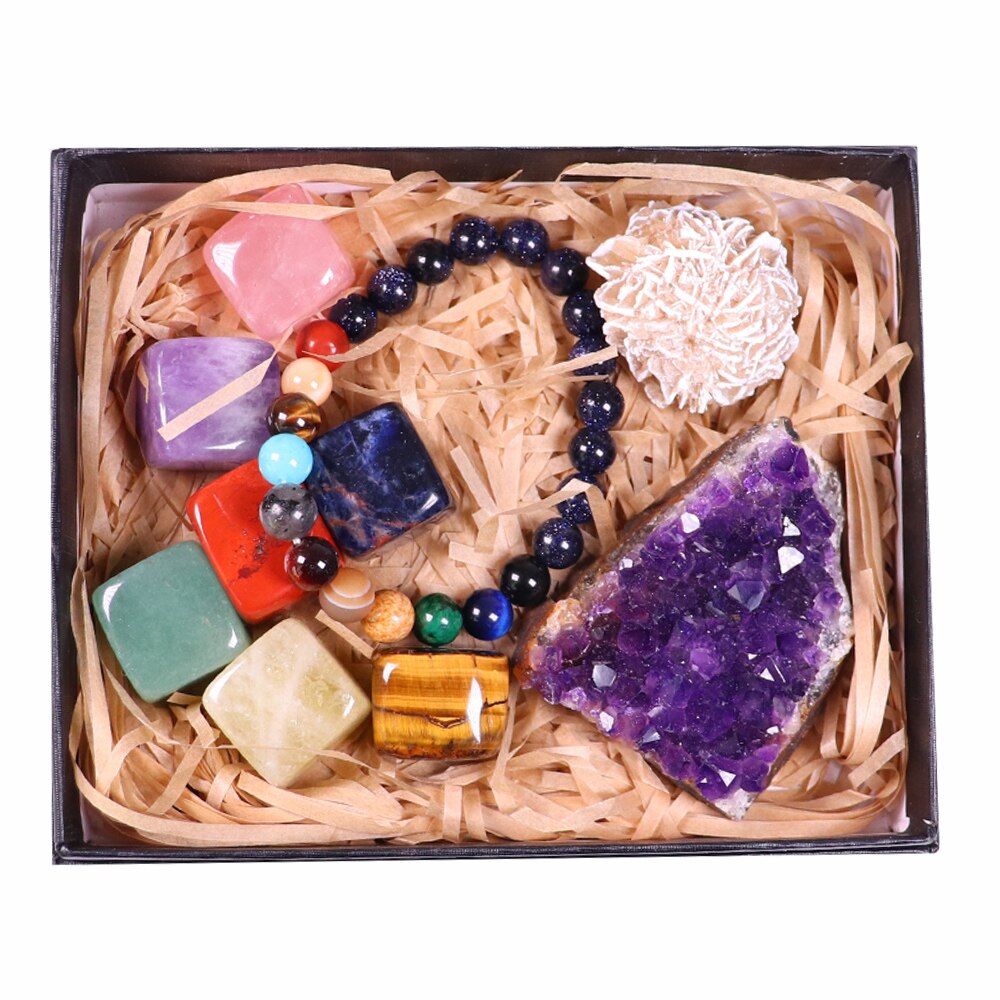 Seven Chakra Crystal Specimen Gift Box with Bracelet