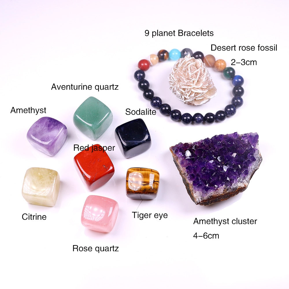 Seven Chakra Crystal Specimen Gift Box with Bracelet