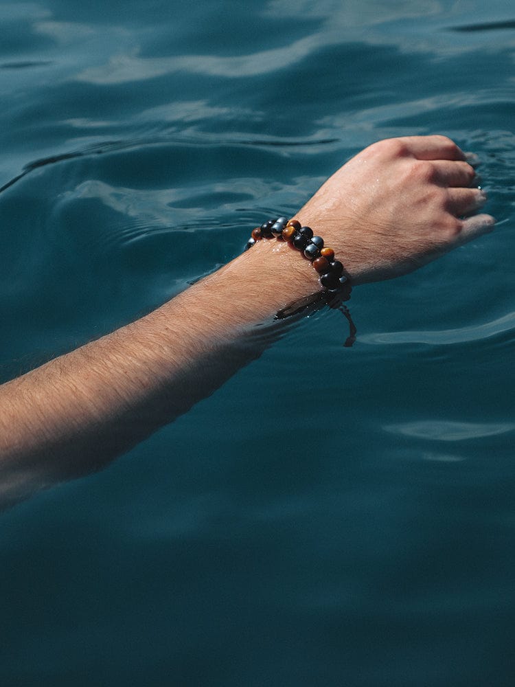 Black obsidian, tiger's eye and hematite bead bracelet, view 8