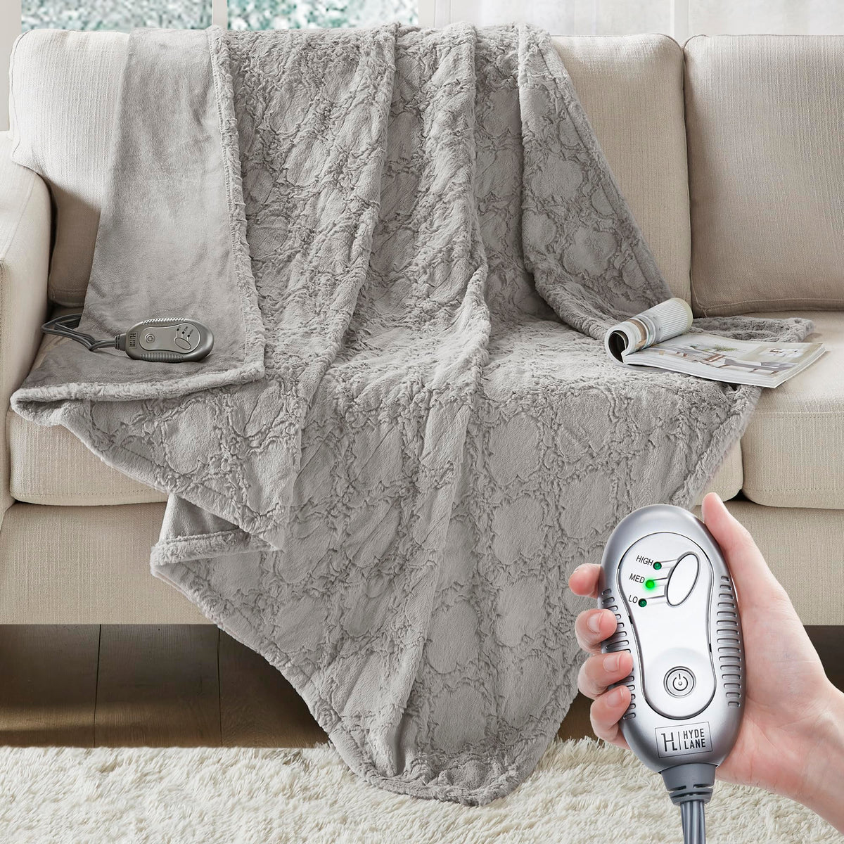 Hyde Lane heated throw blanket in snow leopard print