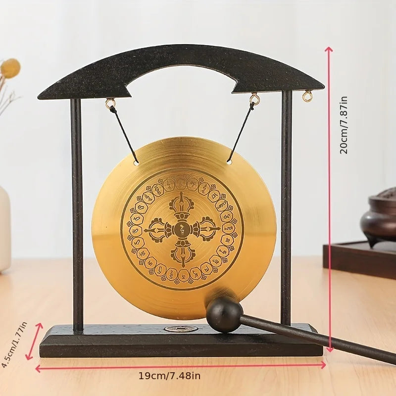 Bronze Tabletop Meditation Gong with Wooden Frame