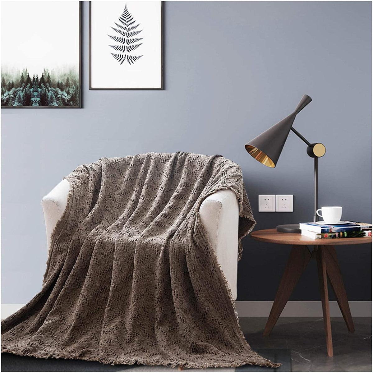 Kasentex Stone-Washed Cotton Knit Throw Blanket