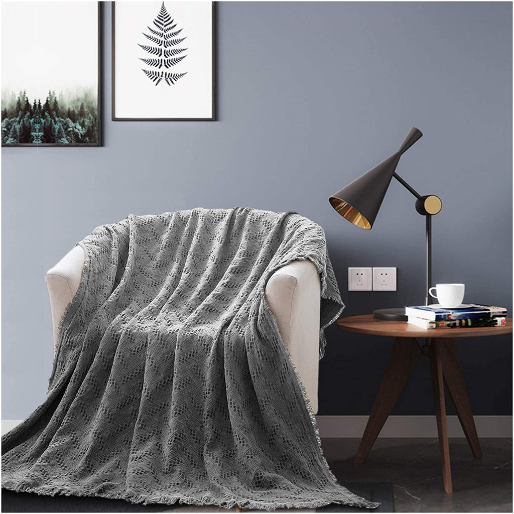 Kasentex Stone-Washed Cotton Knit Throw Blanket