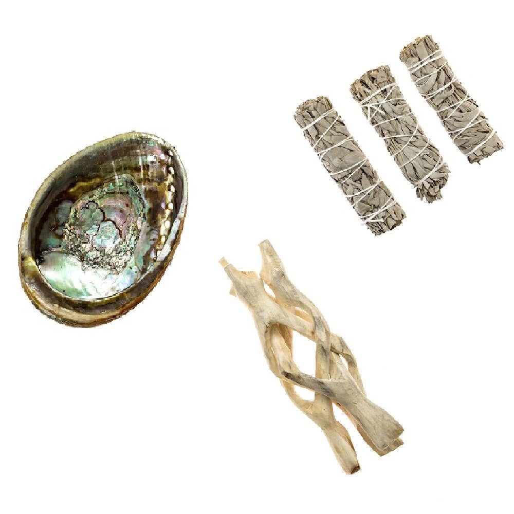 Abalone shell smudge bowl with wooden stand
