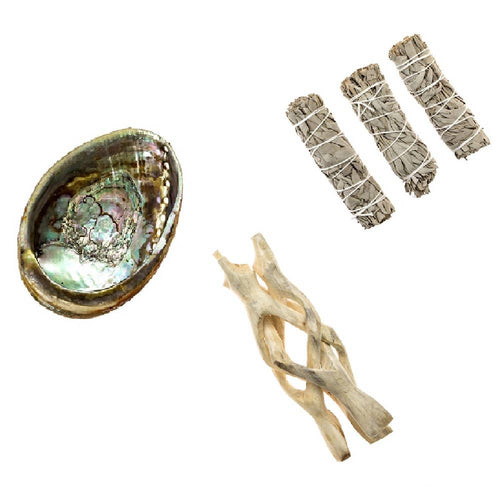 Abalone shell smudge bowl with wooden stand