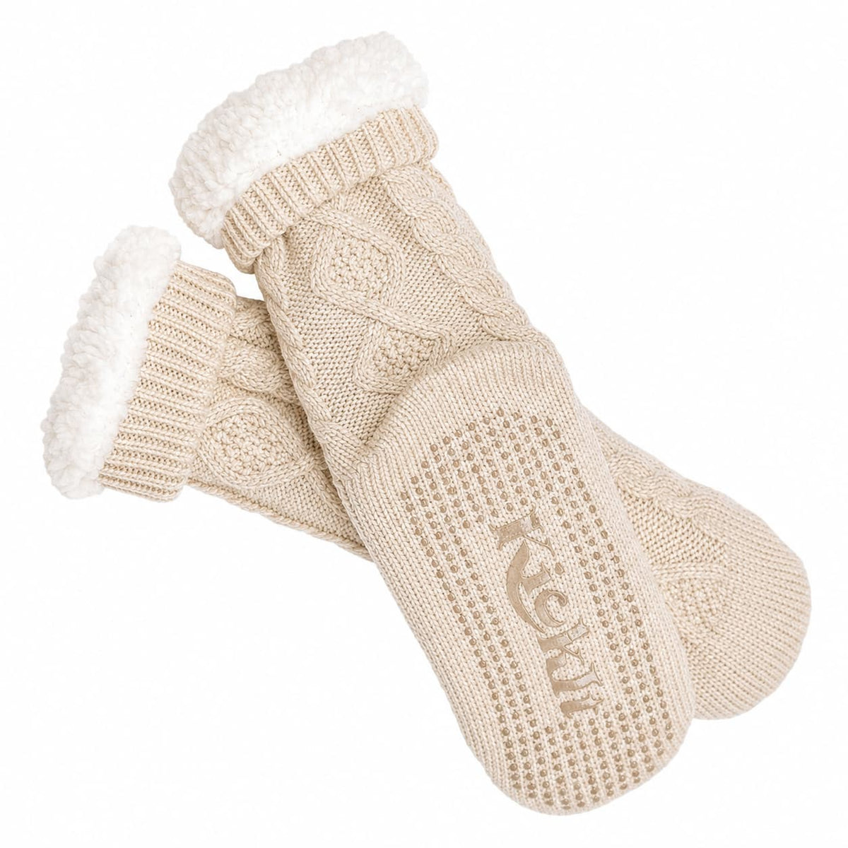 KickIt Fleece-Lined Cable Knit Slipper Socks