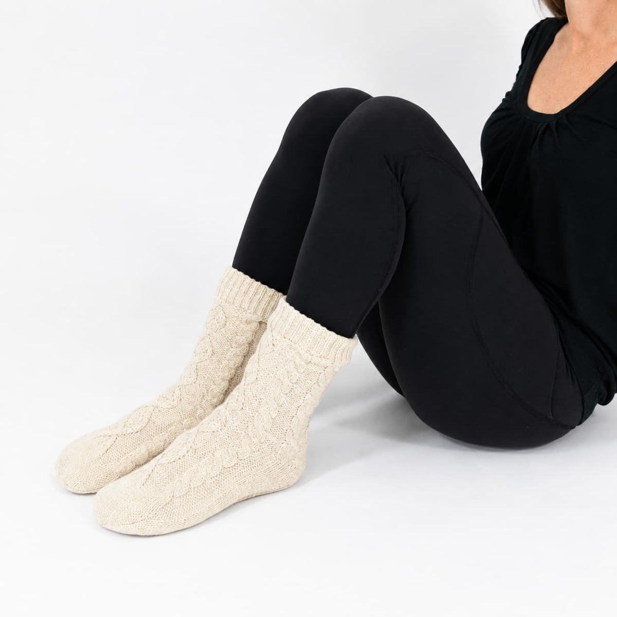 KickIt Fleece-Lined Cable Knit Slipper Socks