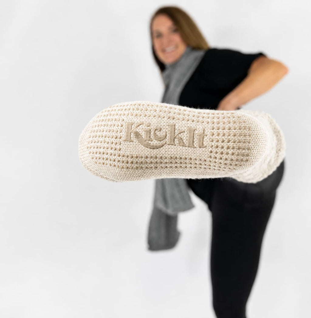 KickIt Fleece-Lined Cable Knit Slipper Socks