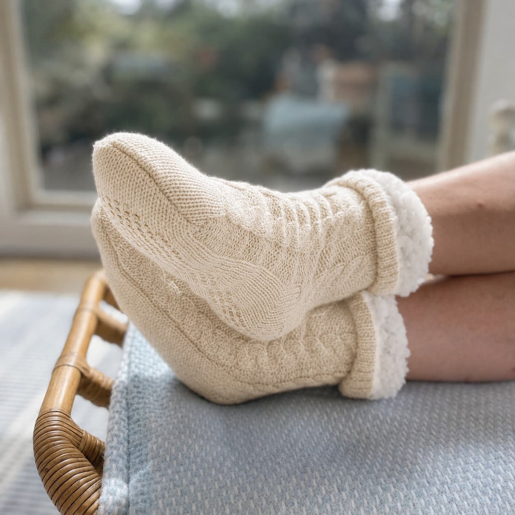 KickIt Fleece-Lined Cable Knit Slipper Socks