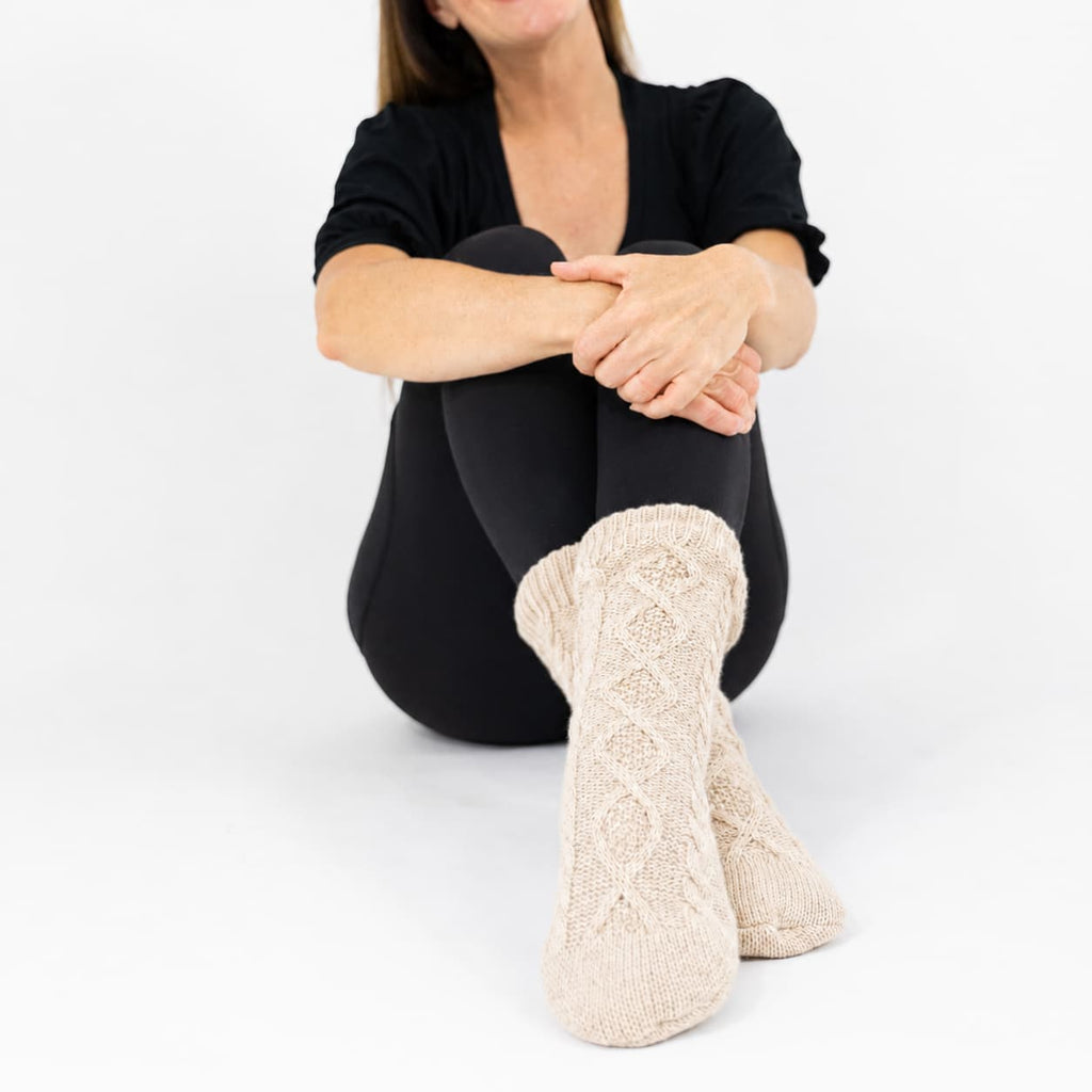KickIt Fleece-Lined Cable Knit Slipper Socks
