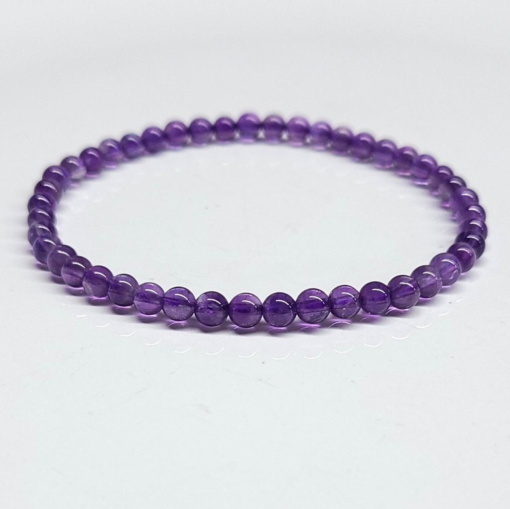 Amethyst round bead stretch bracelet, view 4