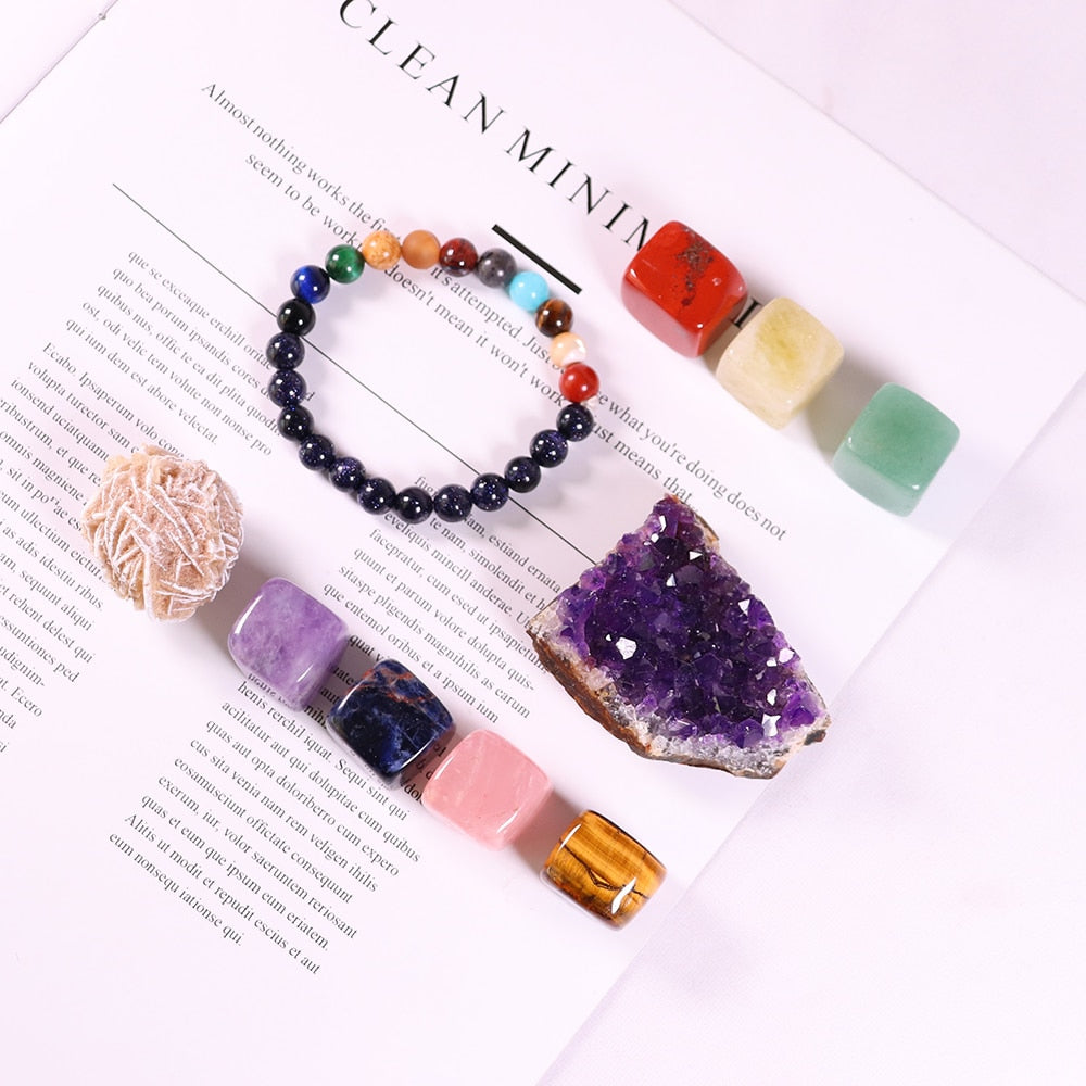 Seven Chakra Crystal Specimen Gift Box with Bracelet
