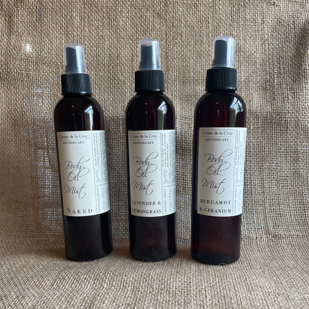 Body Oil Mist bottles in three scents