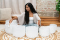 Frosted quartz crystal singing bowl chakra set of 7, 8 to 14 inch