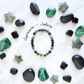 Capricorn zodiac gemstone stretch bracelet with larvikite and shungite beads and Capricorn charm