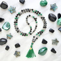 Capricorn zodiac mala necklace with larvikite and shungite beads, Capricorn charm and tassel