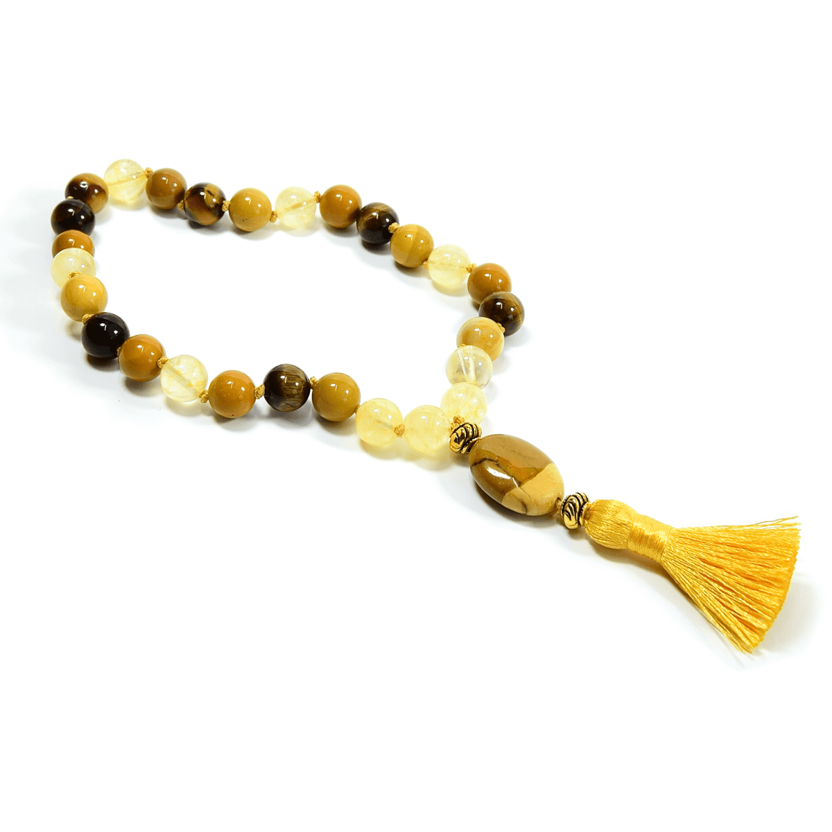 27-bead citrine and tiger eye solar plexus wrist mala, view 2