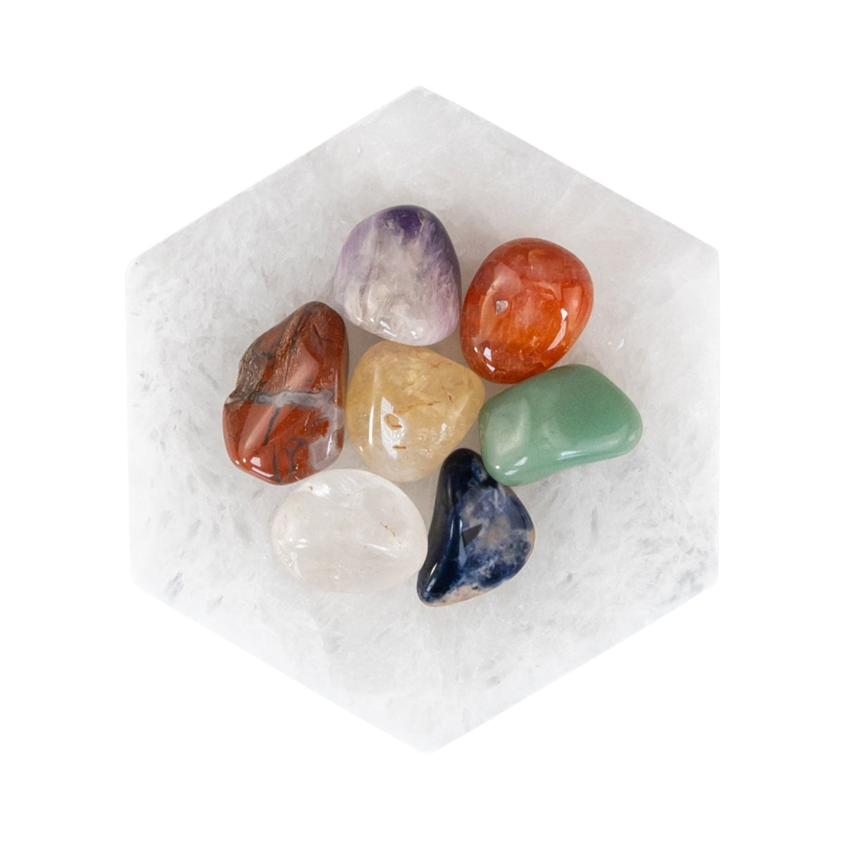 7 Chakra Stone Set with Hexagon Charging Plate