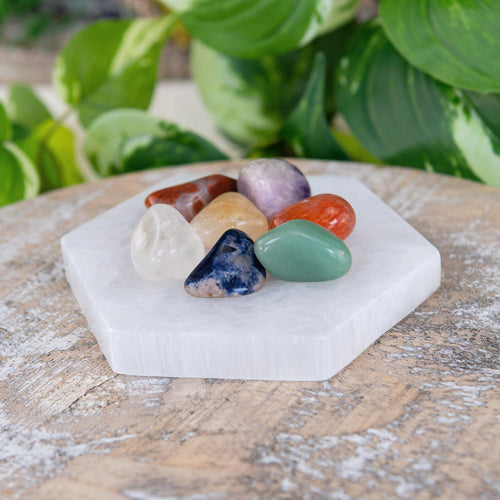 7 Chakra Stone Set with Hexagon Charging Plate