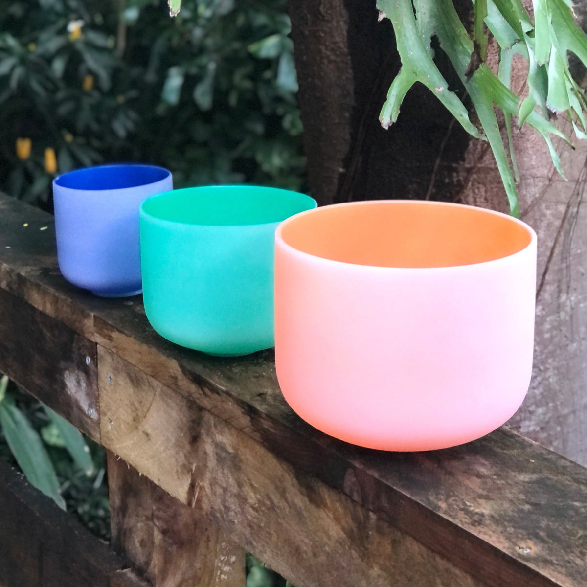 Crystal Singing Bowl Set of 3 – Rainbow Color Matte Quartz, 7–11 in