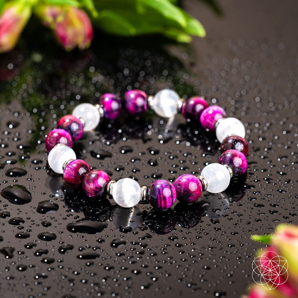 Pink galaxy tiger's eye bead bracelet, view 5
