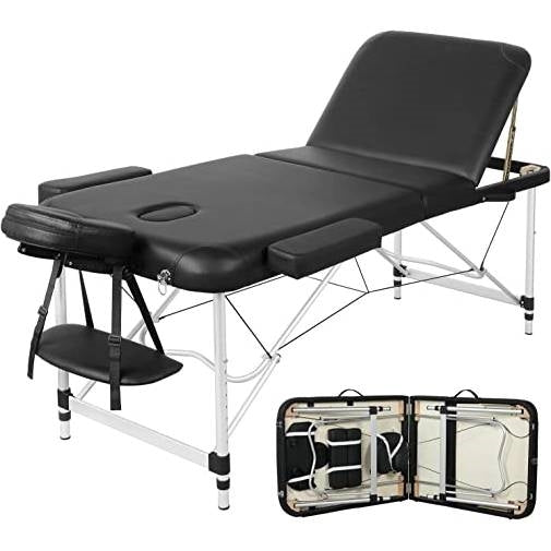 Black extra wide portable folding massage table with headrest