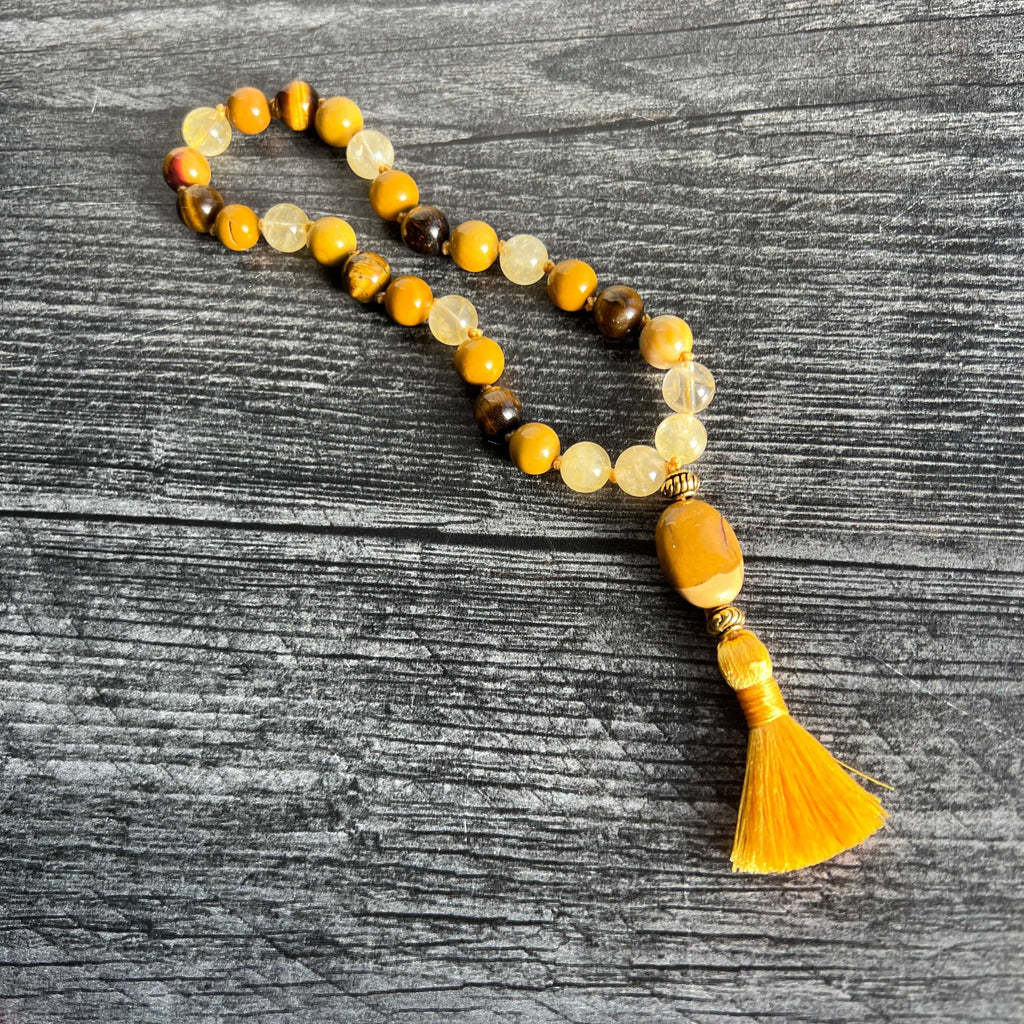 27-bead citrine and tiger eye solar plexus wrist mala