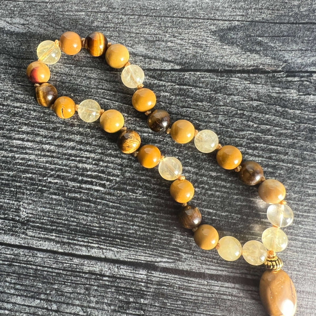 27-bead citrine and tiger eye solar plexus wrist mala, view 5