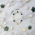 Libra zodiac gemstone stretch bracelet with lapis lazuli and kunzite beads and Libra charm