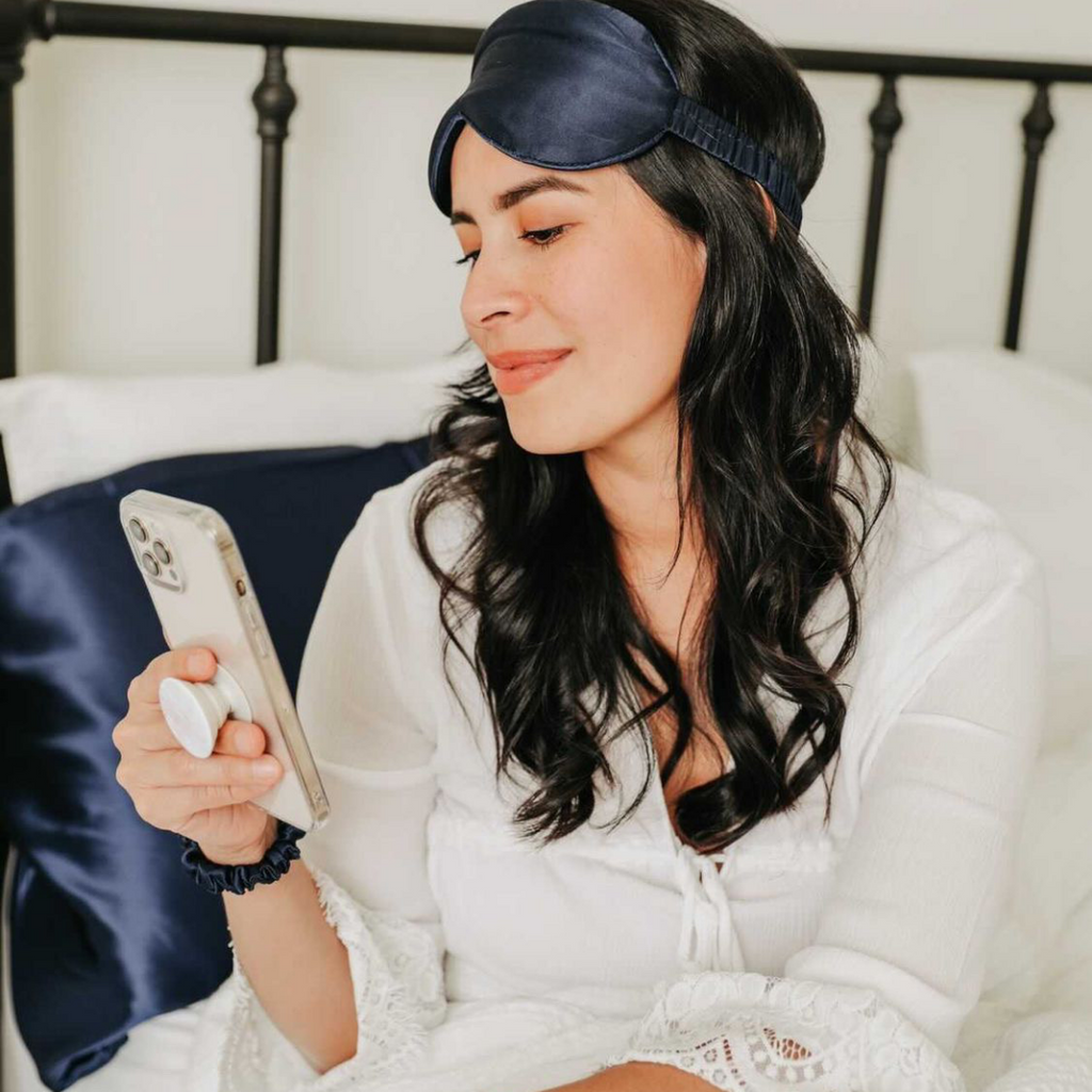PURE SOL. Mulberry Silk Sleep Mask, Navy