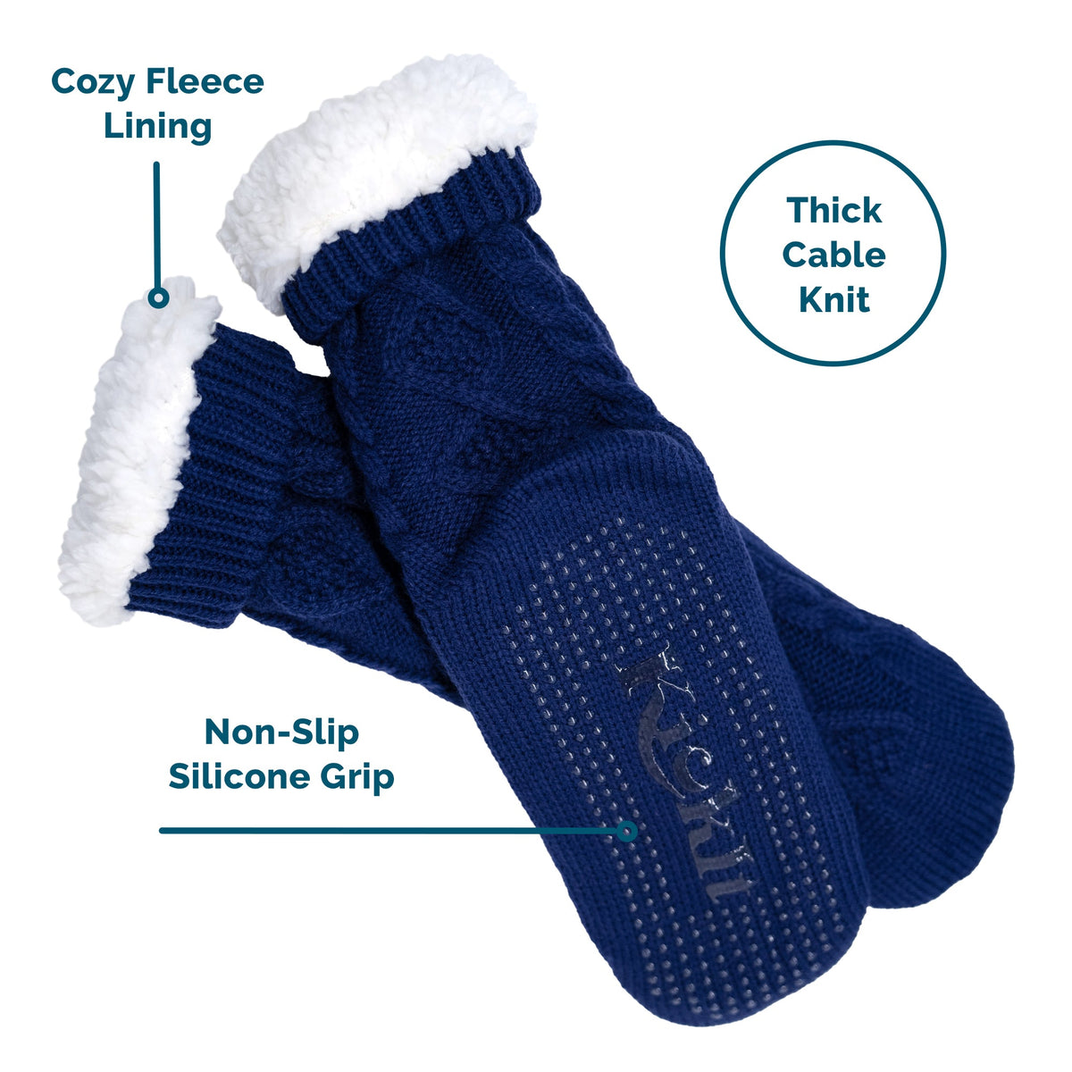 KickIt Fleece-Lined Cable Knit Slipper Socks