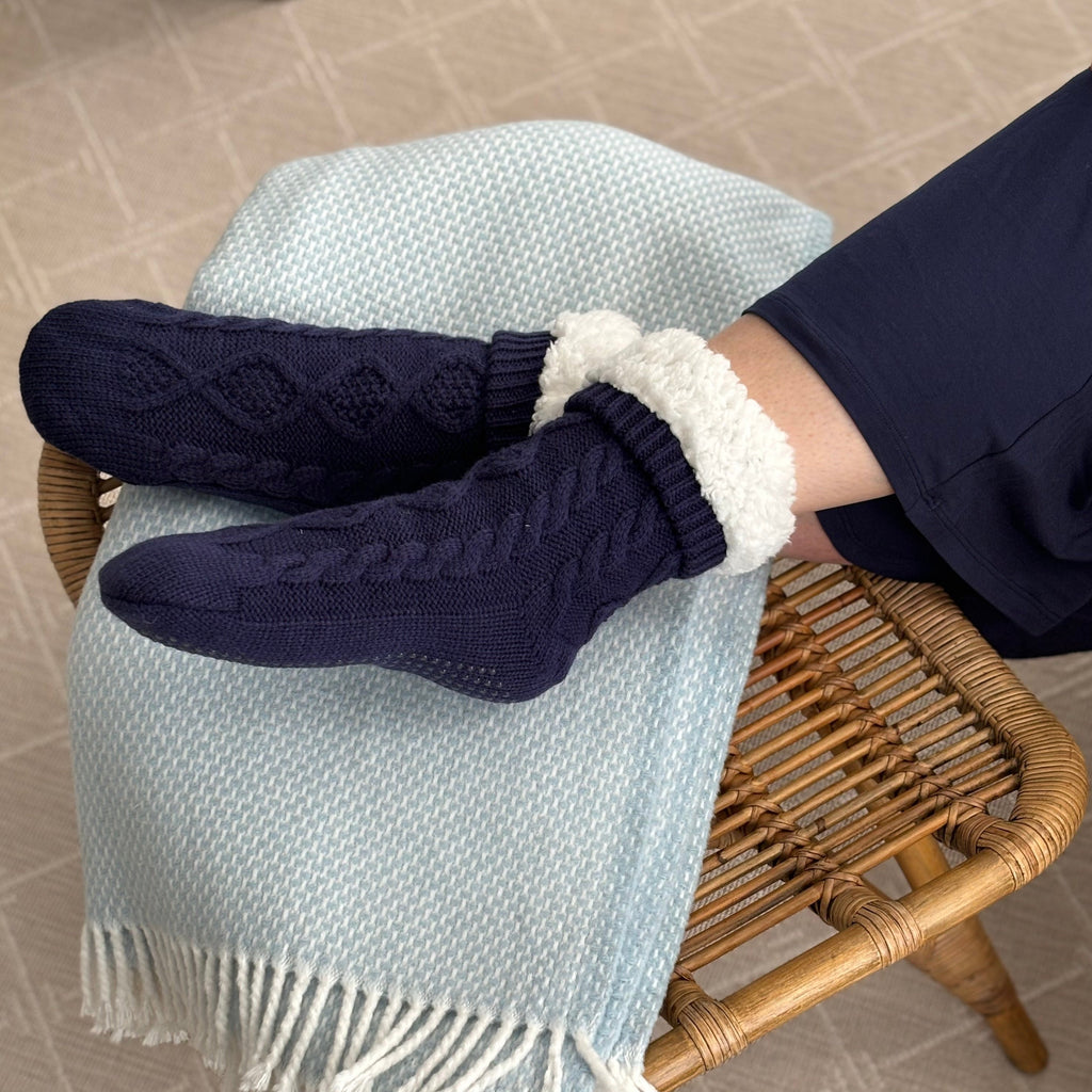 KickIt Fleece-Lined Cable Knit Slipper Socks