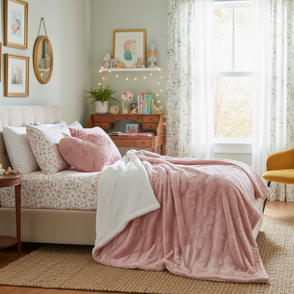 Tache Faux Fur & Sherpa Throw Blanket, Dusty Rose